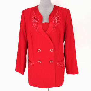Moshita Couture Jacket Womens 16 Red Lined Double Breasted Rhinestones Blazer
